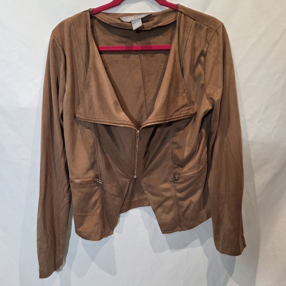 Lark + Grey Women's Moto Jacket Slinky Faux Suede Size L